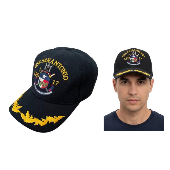 The Corps Hat USS San Antonio LPD 17 Navy Blue Gold Embroidered Cap - Picture 1 of 14